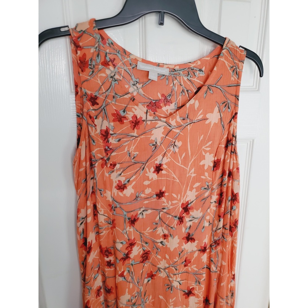 Lightweight Crinkle Sundress Maxi Orange‎ Floral Sleeveless Rayon Boho Summer 12